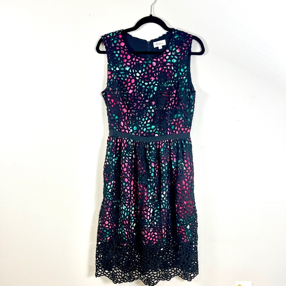 Black Lace Overlay Colorful Dress